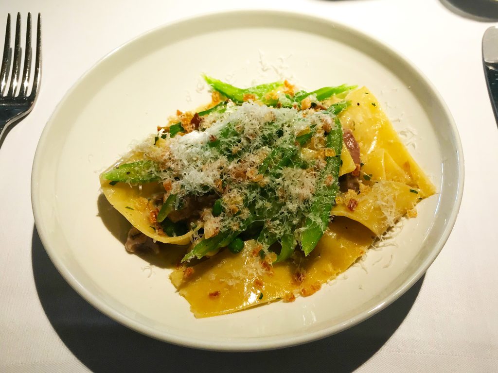Hand Rolled Pappardelle with Slow-cooked Duck Leg, Peas, Shallots, Garlic & Aged Parmesan