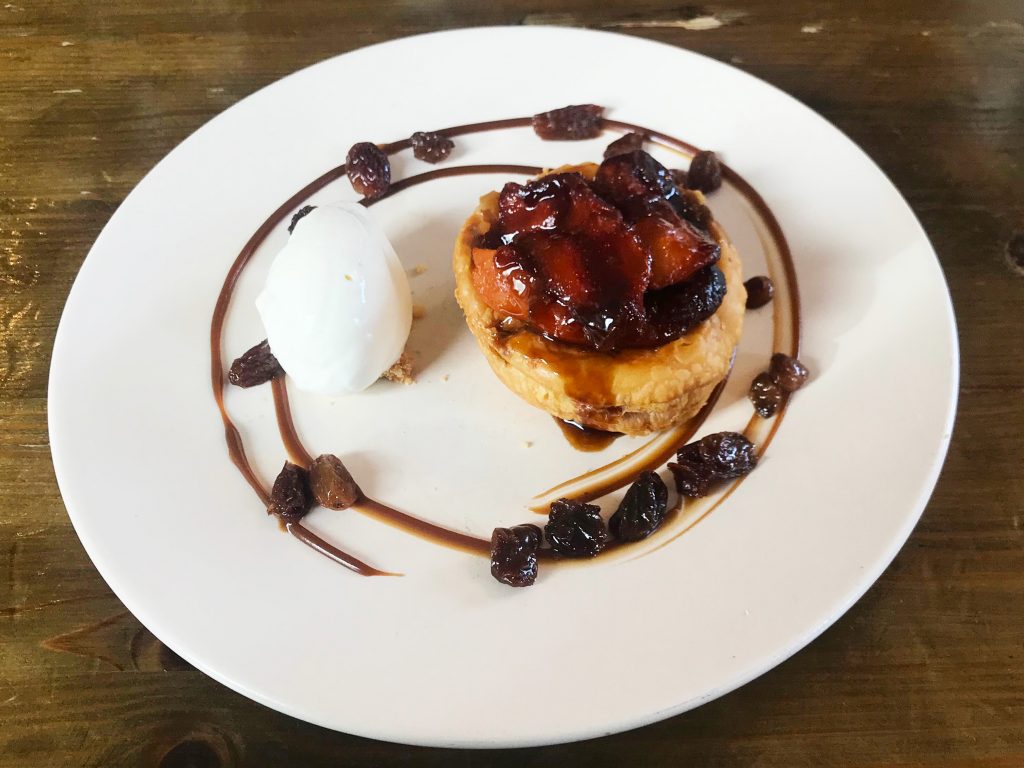 Quince Tart Tatin with Raisin Caramel and Buttermilk Sorbet