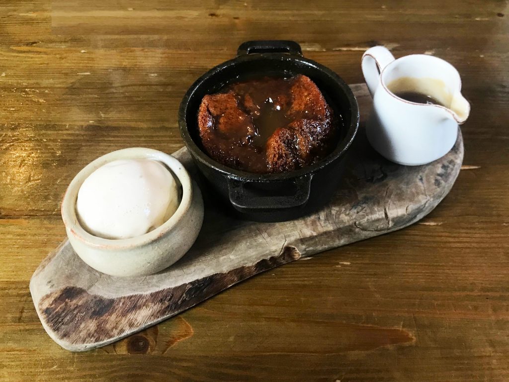 Medlar Sticky Toffee Pudding with Vanilla Ice Cream