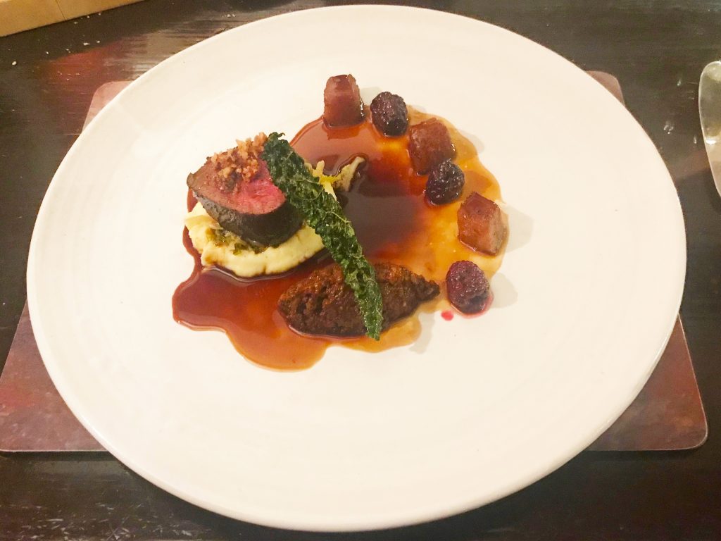 Loin of Winchcombe Venison, Blackberries, Walnut Crumb