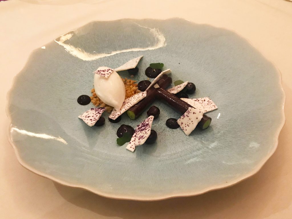 Blueberry Cannelloni, Wood Sorrel Cream, Yoghurt Sorbet