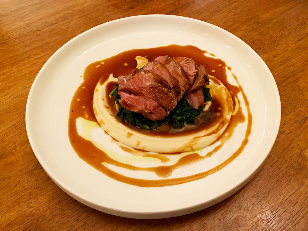 Roast Chump of Wiltshire Lamb, Spinach, Creamed Potatoes & Roasting Juices
